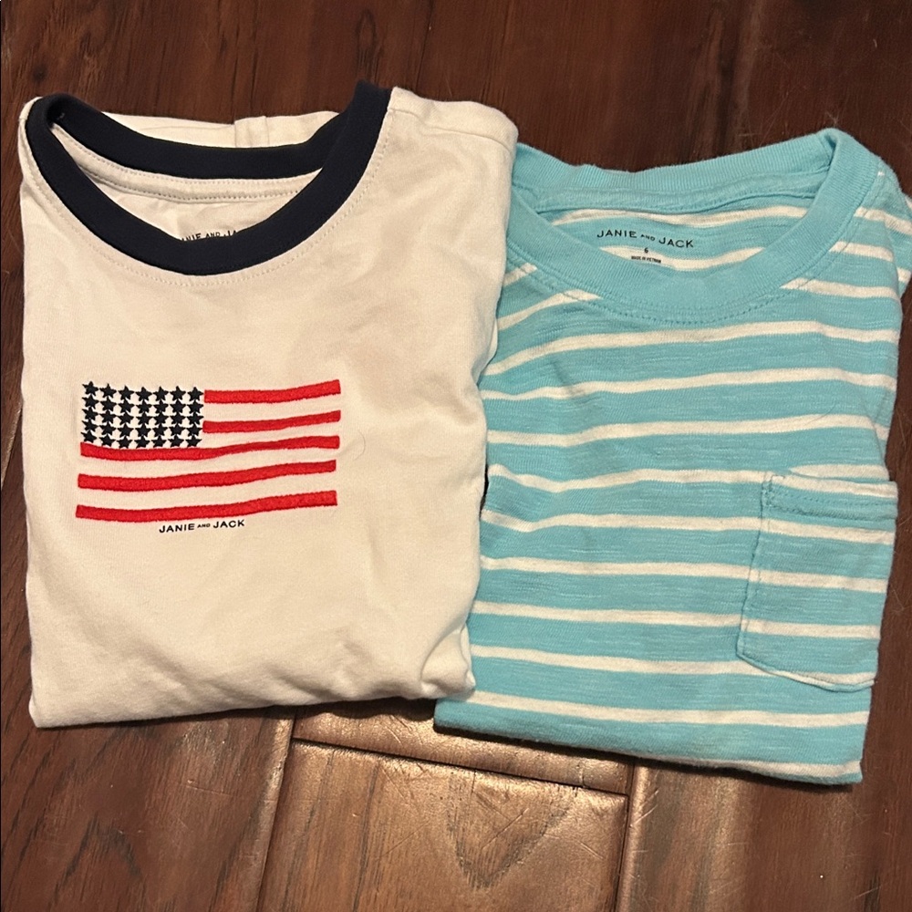 Janie and Jack Kids' American Flag and Striped Tees - White, Blue, and Red